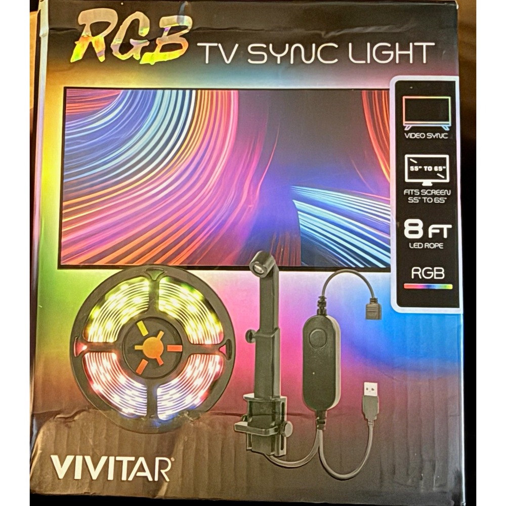 Vivitar RGB TV Sync 8ft LED Light Strip Kit w/ Light Sensor, USB Powered